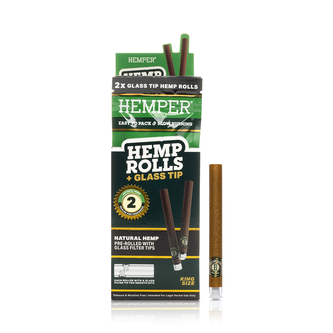 Hemper - Display 12 unidades - Rolls King Size  con boquilla de vidrio (2 unidades) - Natural