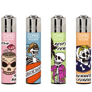 Encendedores Clipper - SUMMER SKULLS  (Display 24 u.)